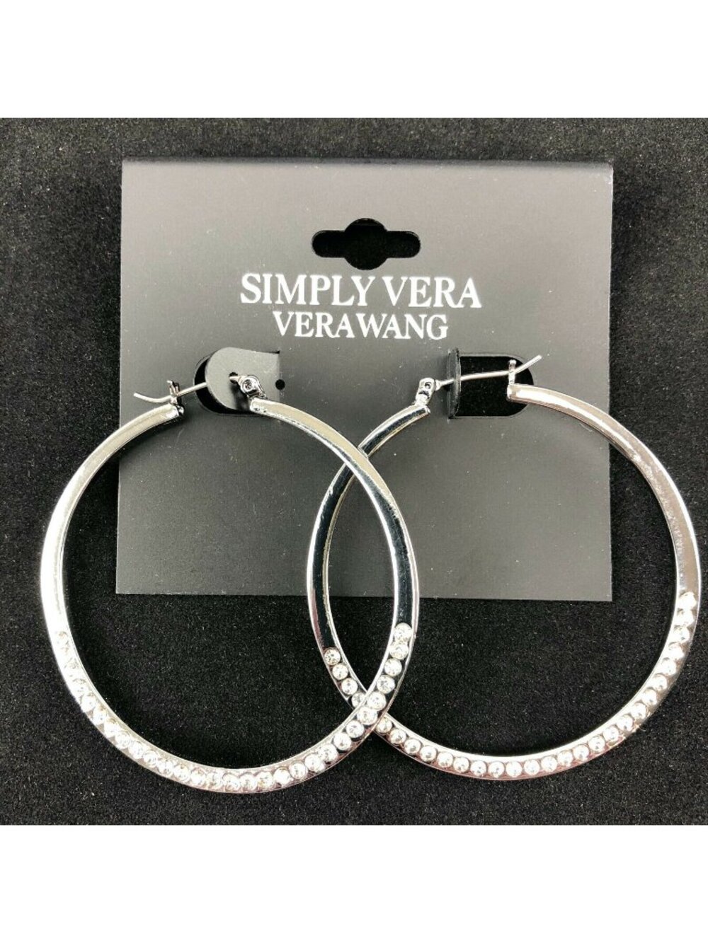Simply Vera by Vera Wang Earrings Rhinestone Dark Silver-tone Hoops - Picture 1 of 1